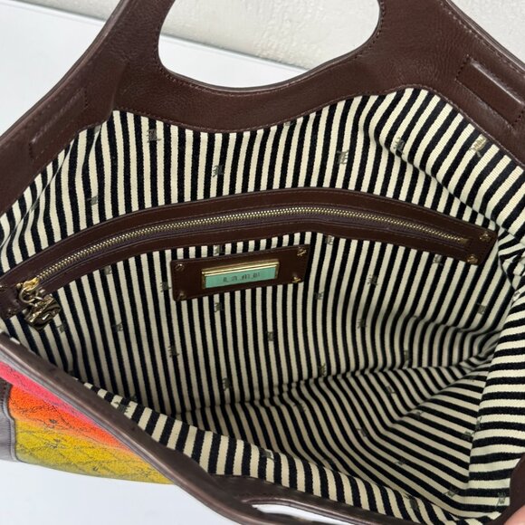 Y2K L.A.M.B. Carlisle Rasta Ombre Foldover Clutch Canvas Leather Trim - Picture 14 of 14